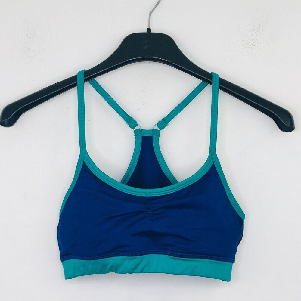 Aerie Women's XS Bikini Top Blue Mesh Insert Ruched Racerback Ringer Padded H2